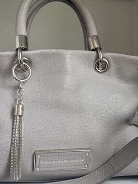 Marc by Marc Jacobs Silver Gray Leather Shoulder Bag with Tassel